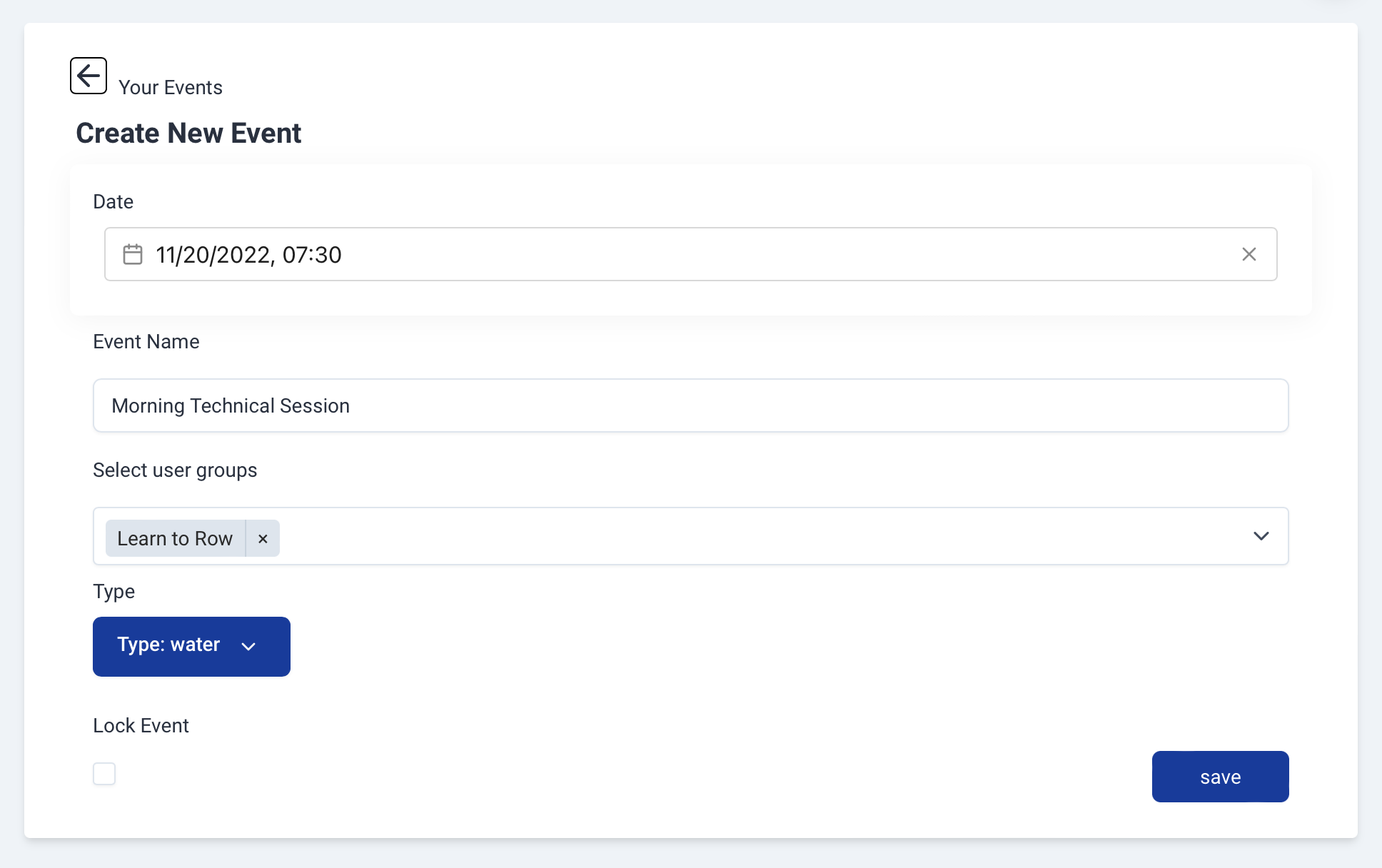 rowerhub create event feature
